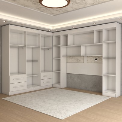 Guarda-Roupa Casal Modulado Positano 10 Portas 4 Gavetas Ripado com Espelho Branco - Panorama Móveis