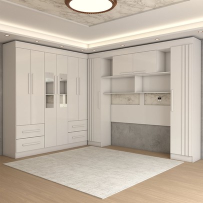 Guarda-Roupa Casal Modulado Positano 10 Portas 4 Gavetas Ripado com Espelho Branco - Panorama Móveis