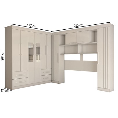 Guarda-Roupa Casal Modulado Positano 10 Portas 4 Gavetas Ripado com Espelho Branco - Panorama Móveis