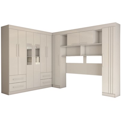 Guarda-Roupa Casal Modulado Positano 10 Portas 4 Gavetas Ripado com Espelho Branco - Panorama Móveis