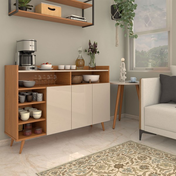 Balcão Buffet Expresso 3 Portas 3 Prateleiras Cinamomo/Off White - Panorama Móveis
