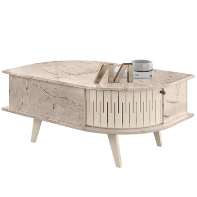 Mesa de Centro Colts 2 Portas Calacata/Off White - Pnr Móveis