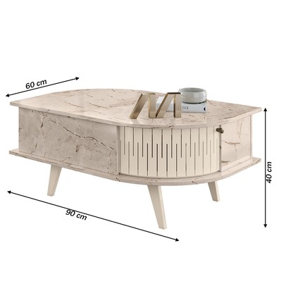 Mesa de Centro Colts 2 Portas Calacata/Off White - Pnr Móveis