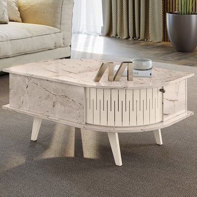 Mesa de Centro Colts 2 Portas Calacata/Off White - Pnr Móveis