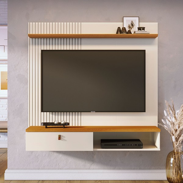 Painel para TV Até 55 Polegadas Titan 1 Porta Cinamomo/Off White - Pnr Móveis