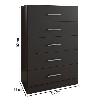Cômoda Angra 5 Gavetas Preto - Panorama Móveis