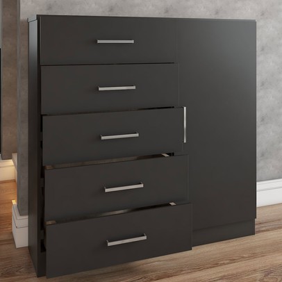 Cômoda Angra 5 Gavetas 1 Porta Preto - Panorama Móveis