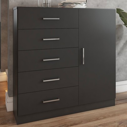 Cômoda Angra 5 Gavetas 1 Porta Preto - Panorama Móveis