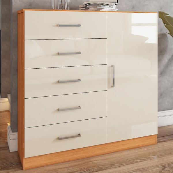 Cômoda Angra 5 Gavetas 1 Porta Cinamomo/Off White - Panorama Móveis