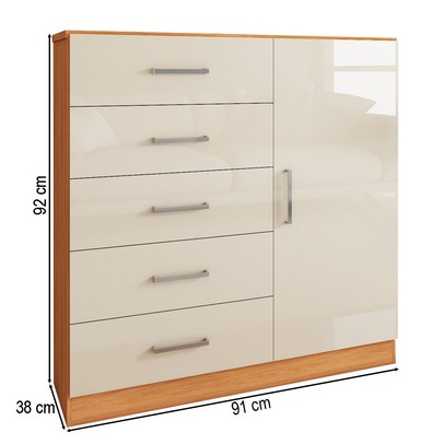 Cômoda Angra 5 Gavetas 1 Porta Cinamomo/Off White - Panorama Móveis