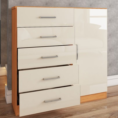 Cômoda Angra 5 Gavetas 1 Porta Cinamomo/Off White - Panorama Móveis