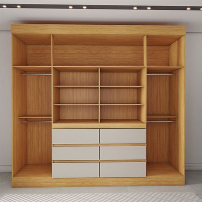 Guarda-Roupa Casal Honey 4 Portas 6 Gavetas com Espelho Cinamomo/Off White - Panorama Móveis