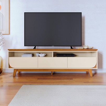 Rack para TV Até 75 Polegadas Falcon 3 Gavetas Cinamomo/Off White - Pnr Móveis
