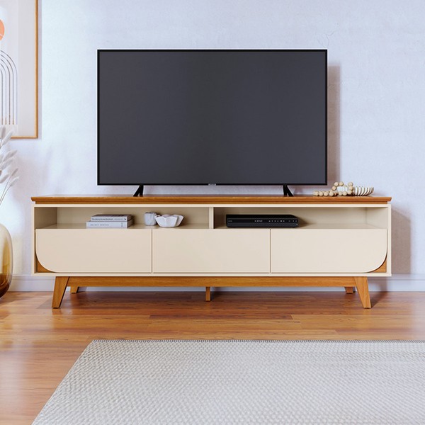 Rack para TV Até 75 Polegadas Falcon 3 Gavetas Cinamomo/Off White - Pnr Móveis
