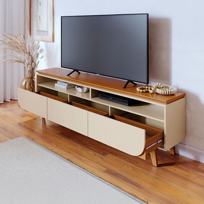 Rack para TV Até 75 Polegadas Falcon 3 Gavetas Cinamomo/Off White - Pnr Móveis