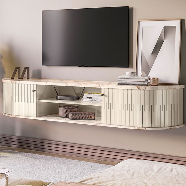 Rack para TV Até 75 Polegadas Suspenso Jaguar 2 Portas Calacata/Off White - Pnr Móveis