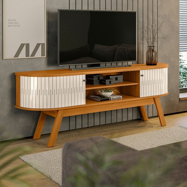 Rack para TV Até 75 Polegadas Texas 2 Portas Cinamomo/Off White - Pnr Móveis