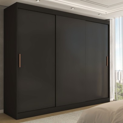 Guarda-Roupa Casal Harvard 3 Portas 2 Gavetas 100% Mdf Preto - Panorama Móveis