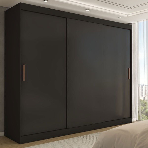 Guarda-Roupa Casal Harvard 3 Portas 2 Gavetas 100% Mdf Preto - Panorama Móveis