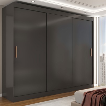 Guarda-Roupa Casal Harvard 3 Portas 2 Gavetas 100% Mdf Preto - Panorama Móveis