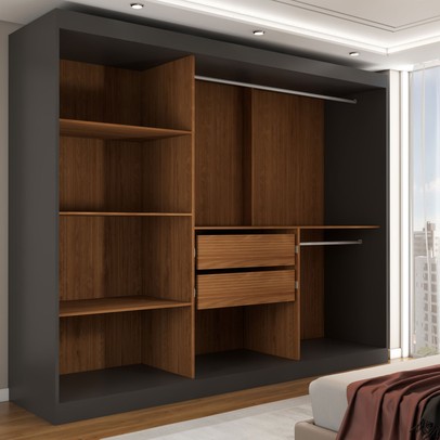 Guarda-Roupa Casal Harvard 3 Portas 2 Gavetas 100% Mdf Preto - Panorama Móveis