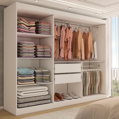 Guarda-Roupa Casal Harvard 3 Portas 2 Gavetas 100% Mdf Branco - Panorama Móveis
