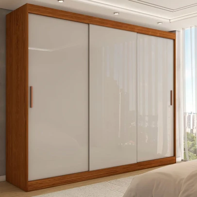 Guarda-Roupa Casal Harvard 3 Portas 2 Gavetas 100% Mdf Off White/Nogueira - Panorama Móveis