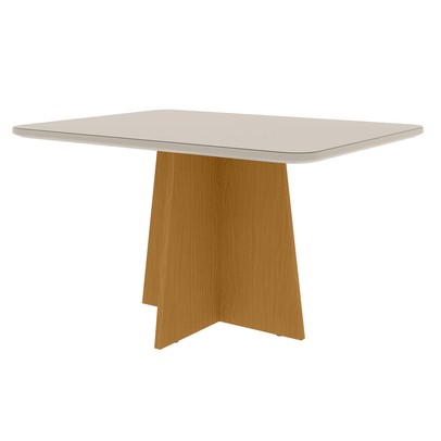 Mesa de Madeira Evora com Vidro Nature/Off White - Art Panta