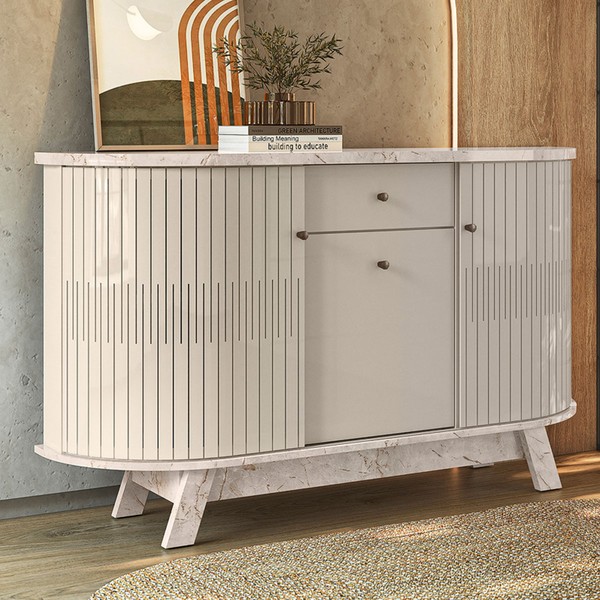 Balcão Buffet Impala 1 Gaveta 2 Portas Calacata/Off White - Pnr Móveis