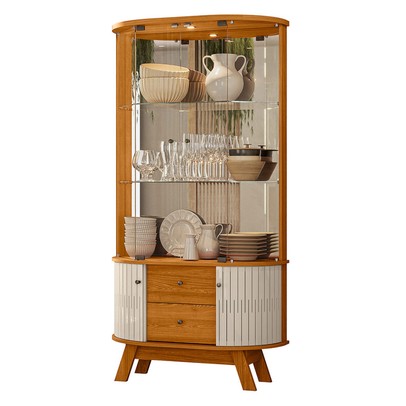 Cristaleira Mosaico 4 Portas 2 Gavetas com Espelho Cinamomo/Off White - Pnr Móveis