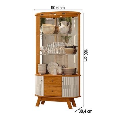 Cristaleira Mosaico 4 Portas 2 Gavetas com Espelho Cinamomo/Off White - Pnr Móveis