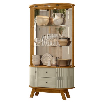 Cristaleira Mosaico 4 Portas 2 Gavetas com Espelho Cumaro/Opala - Pnr Móveis