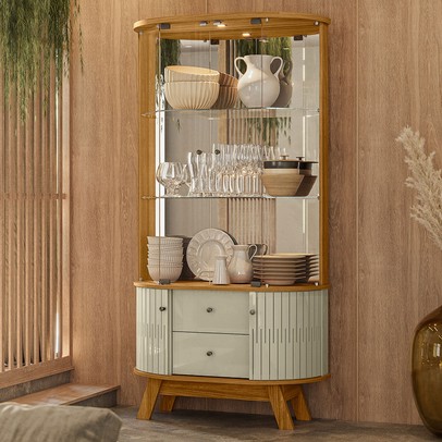 Cristaleira Mosaico 4 Portas 2 Gavetas com Espelho Cumaro/Opala - Pnr Móveis