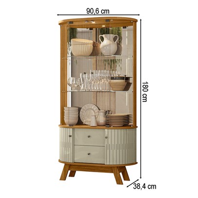 Cristaleira Mosaico 4 Portas 2 Gavetas com Espelho Cumaro/Opala - Pnr Móveis