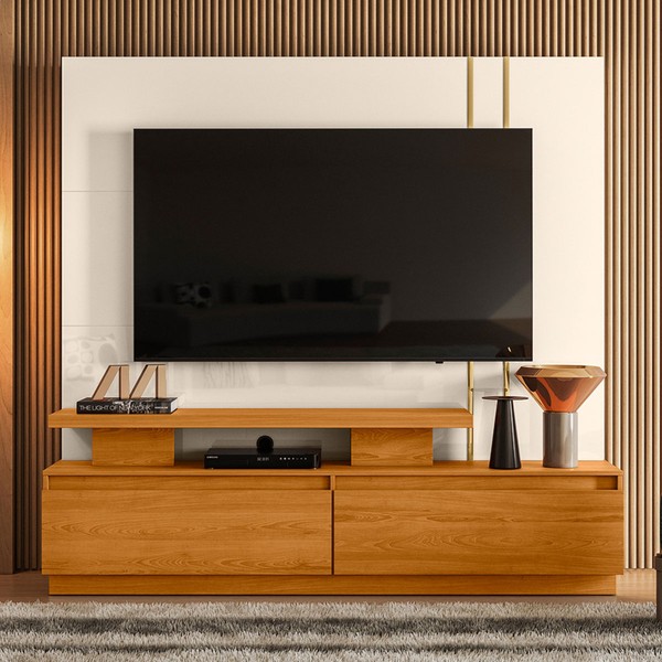 Estante para TV Até 75 Polegadas New Cronos 2 Gavetas Cinamomo/Off White - Pnr Móveis