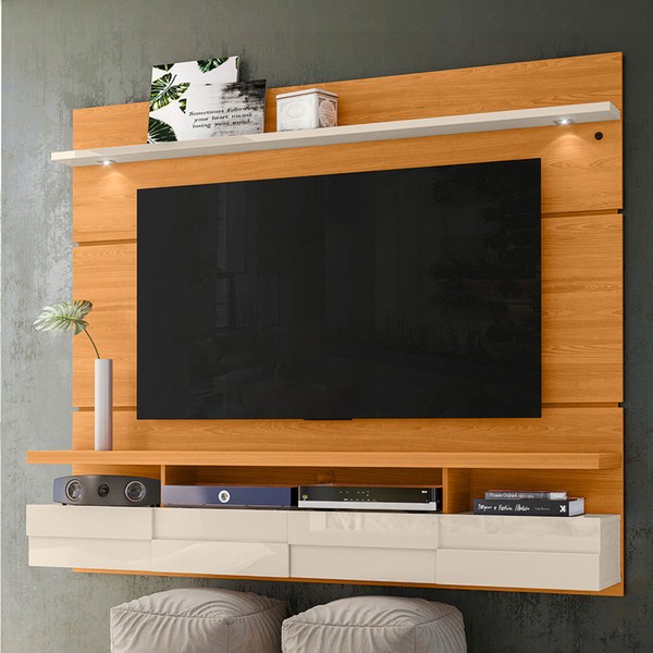 Painel para TV Até 60 Polegadas Savana 2 Portas 1 Prateleira com Led Cinamomo/Off White - Pnr Móveis