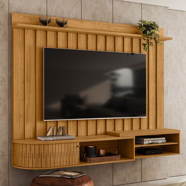 Painel para TV Até 75 Polegadas Furia 1 Porta 2 Prateleiras Cumaru - Pnr Móveis