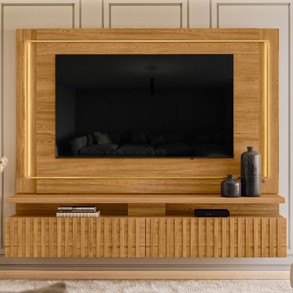 Painel para TV Até 75 Polegadas Victoria 2 Gavetas com Led Cumaru - Pnr Móveis