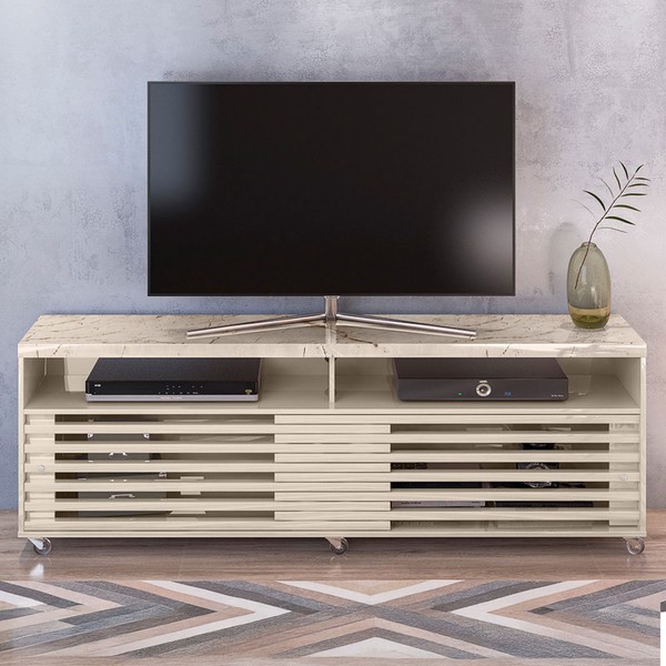 Rack para TV Até 65 Polegadas Confort 2 Portas Calacata/Off White - Pnr Móveis