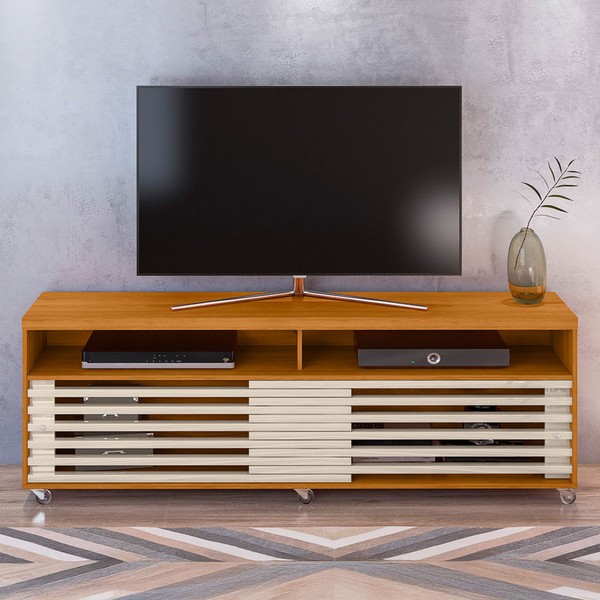 Rack para TV Até 65 Polegadas Confort 2 Portas Cinamomo/Off White - Pnr Móveis