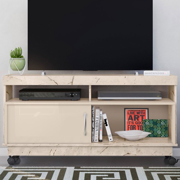 Rack para TV Até 50 Polegadas Golias 1 Porta Calacata/Off White - Pnr Móveis