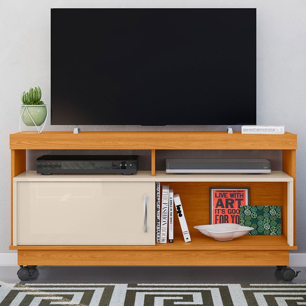 Rack para TV Até 50 Polegadas Golias 1 Porta Cinamomo/Off White - Pnr Móveis