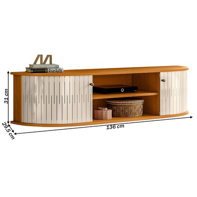 Rack para TV Até 60 Polegadas Suspenso Fast 2 Portas Cinamomo/Off White - Pnr Móveis
