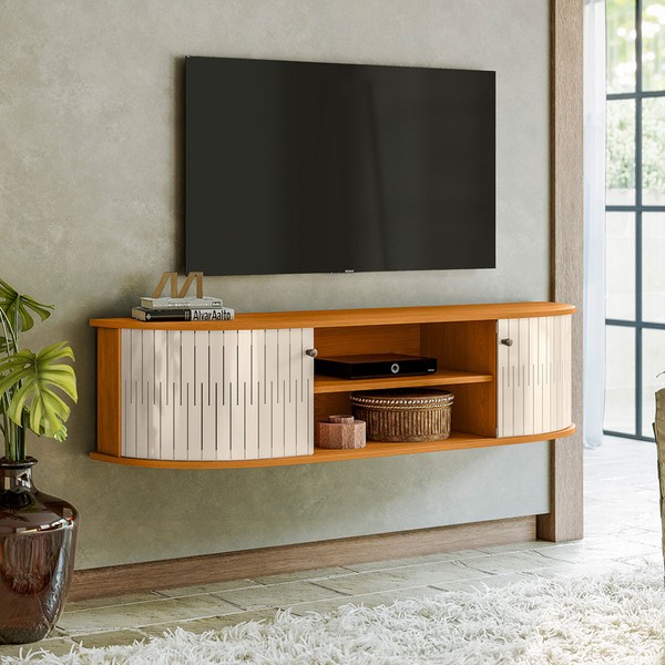 Rack para TV Até 60 Polegadas Suspenso Fast 2 Portas Cinamomo/Off White - Pnr Móveis