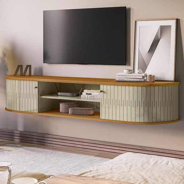 Rack para TV Até 75 Polegadas Suspenso Jaguar 2 Portas Cumaru/Off White - Pnr Móveis