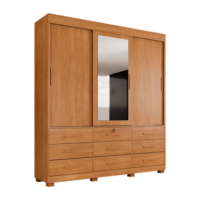 Guarda-Roupa Casal Copenhague 3 Portas 9 Gavetas com Espelho Flex Cinamomo/Off White - Pnr Móveis