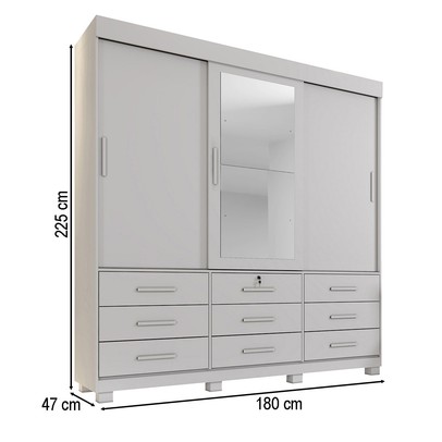 Guarda-Roupa Casal Copenhague 3 Portas 9 Gavetas com Espelho Branco - Pnr Móveis