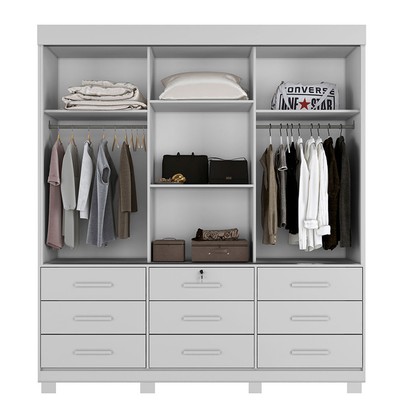 Guarda-Roupa Casal Copenhague 3 Portas 9 Gavetas com Espelho Branco - Pnr Móveis