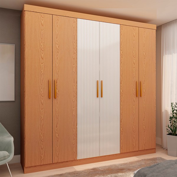 Guarda-Roupa Casal Quebec 6 Portas 2 Gavetas 100% Mdf Cinamomo/Off White - Pnr Móveis