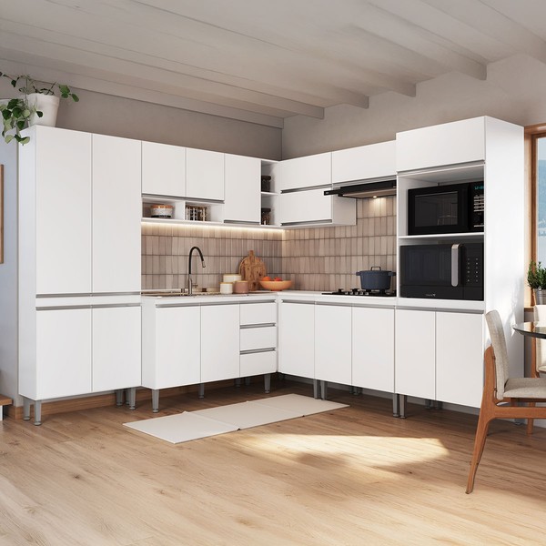 Armário de Cozinha Thalia 18 Portas 3 Gavetas Branco - Pnr Móveis